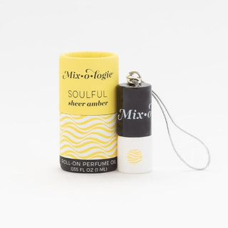 Mixologie Soulful Sheer Amber keychain rollerball, sensuous blend of amber, musk, freesia, with vanilla and patchouli, 1 mL.
