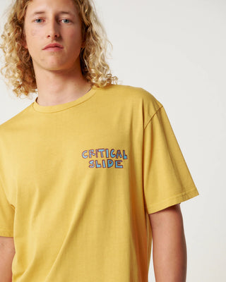 Critical Slide Society Logger Tee in Mustard with vintage wash and original artwork.