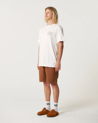 Critical Slide Mello Magic Tee Vintage White in 230gsm cotton, garment-dyed, oversized regular fit with dropped shoulder and washed finish.