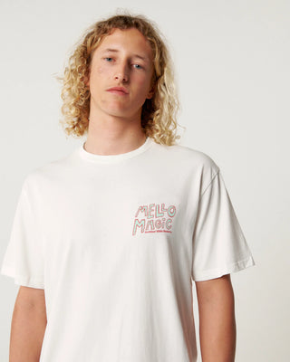Critical Slide Mello Magic Tee Vintage White in 230gsm cotton, garment-dyed, oversized regular fit with dropped shoulder and washed finish.
