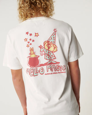 Critical Slide Mello Magic Tee Vintage White in 230gsm cotton, garment-dyed, oversized regular fit with dropped shoulder and washed finish.