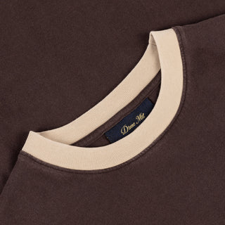 Dime Spaced Ringer Tee in Brown — 100% cotton with set-in sleeves, contrast neck and sleeve ribs, and embroidered Dime logo at center front