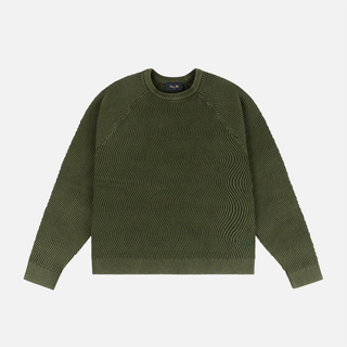 Pine green Dime wave knit sweater with textured wave pattern.