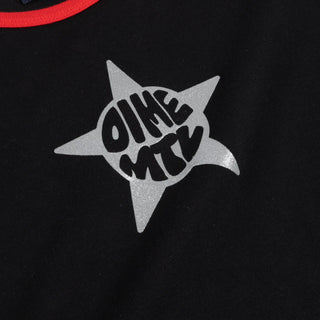 Dime Women’s Star Baby Tee in Black with red neckline and sleeve trim, a cropped silhouette, and a grey star graphic with Dime MTL lettering