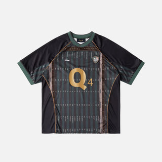 Black sports jersey with gold letter 'Q' and number '4' on a white background