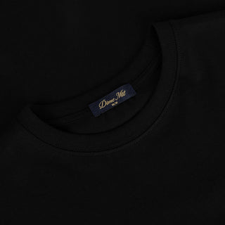 Front view of Dime What the Medieval Tee in black with a colorful collage of medieval-style figures and yellow Dime lettering