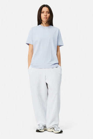 Grey lavender Dime tee with small cursive logo on chest.