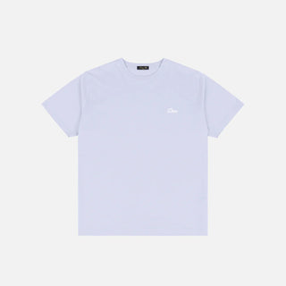 Grey lavender Dime tee with small cursive logo on chest.