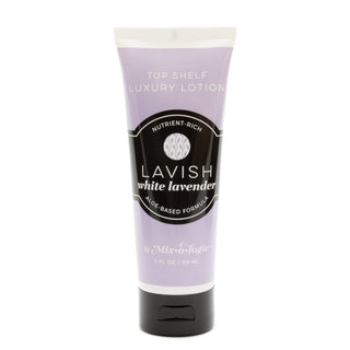 Mixologie Lavish Lotion, white lavender scent, serene and soothing, enriched with natural oils and butters, luxurious feel.