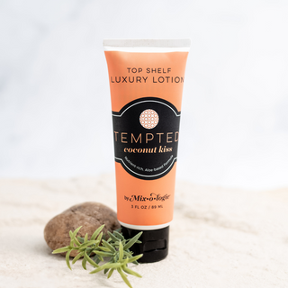 Mixologie Tempted Lotion, tropical beach fragrance with coconut, pineapple, enriched with natural oils, for a radiant glow.