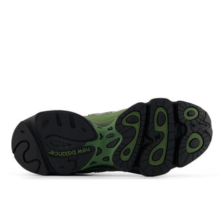 New Balance 1000 sneakers in Utility Green and Oregano colorway with inverted mesh underlays and suede overlays