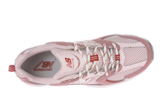 New Balance 530 sneakers in Rosewood and Pink Salt colorway with retro styling and ABZORB cushioning