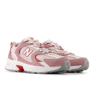 New Balance 530 sneakers in Rosewood and Pink Salt colorway with retro styling and ABZORB cushioning