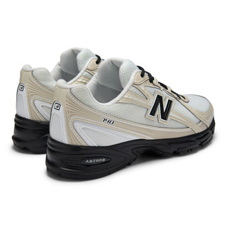New Balance 740 sneakers in Timberwolf and White colorway with mesh and leather-look construction and ABZORB technology