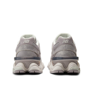 New Balance 9060 sneakers in Truffle Salt/Sea Salt colorway, premium mesh and pigskin suede upper with dual-density ABZORB midsole, 990-inspired design with pod midsole and translucent CR heel detail