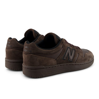 New Balance Numeric 480 skate shoes in Chocolate/Chocolate colorway with heritage hoops styling and FuelCell cushioning