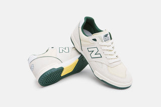 New Balance Numeric Tom Knox 600 skate shoes in White and Green colorway adapted from '90s indoor football design