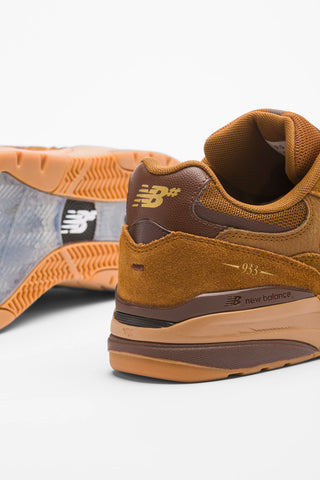 New Balance Numeric Andrew Reynolds 933 in Breakfast Tea/Pumpernickel — Andrew Reynolds signature skate shoe with ABZORB cushioning, suede and mesh upper, compression-resistant midsole, low-top silhouette