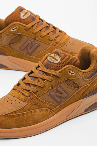 New Balance Numeric Andrew Reynolds 933 in Breakfast Tea/Pumpernickel — Andrew Reynolds signature skate shoe with ABZORB cushioning, suede and mesh upper, compression-resistant midsole, low-top silhouette