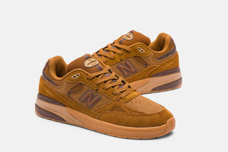 New Balance Numeric Andrew Reynolds 933 in Breakfast Tea/Pumpernickel — Andrew Reynolds signature skate shoe with ABZORB cushioning, suede and mesh upper, compression-resistant midsole, low-top silhouette