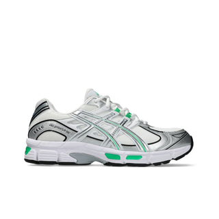 ASICS GEL-Stratus MC Sneakers in White/Cilantro — synthetic leather overlays and air mesh upper with internal rearfoot GEL technology and 2010s running shoe midsole construction.

