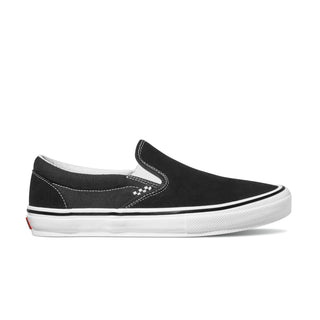 Vans Skate Slip-On Shoe in Black/White, featuring DURACAP reinforcement, SickStick grip, and PopCush cushioning.