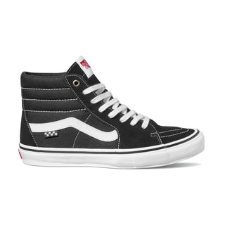 Vans Skate Sk8-Hi Shoe in Black/White, enhanced with DURACAP reinforcement, SickStick grip, and PopCush cushioning.