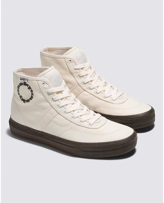 Vans Quasi Crockett High Decon Shoe in white, with Quasi artwork, WAFFLECUP outsole, and POPCUSH footbed.