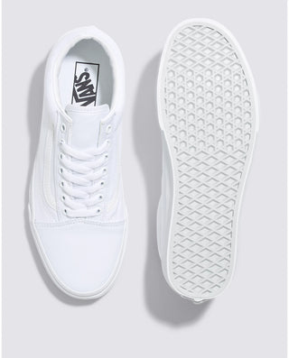 Vans Old Skool Canvas Shoe in True White, iconic low-top with durable construction and classic Sidestripe.