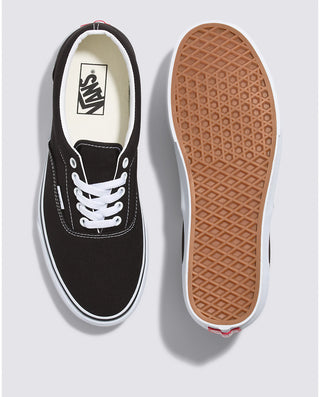 Vans Skate Era Shoe in Black, featuring sturdy canvas uppers, supportive padded collars, and signature rubber waffle outsoles.