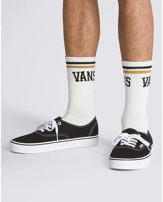 Vans Prep Crew Socks in Marshmallow with jacquard stripes and Vans logo.