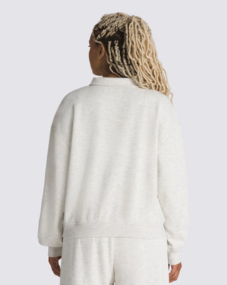 Vans Women's Canyon Half Zip Sweater in Oatmeal, reversible with embroidered logo and funnel neck.