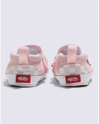 Vans Infant Slip-On V Crib Checker in Blushing Pink/White, easy-to-wear with a playful design.