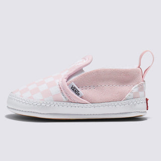 Vans Infant Slip-On V Crib Checker in Blushing Pink/White, easy-to-wear with a playful design.