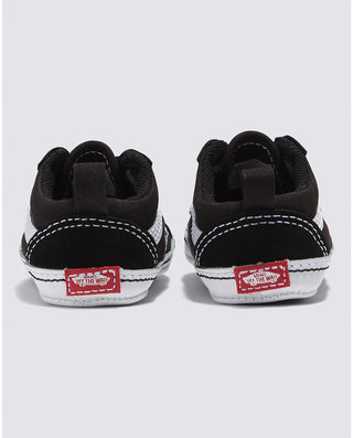 Vans Infant Old Skool Crib Shoe in Black/True White, durable and easy for baby's first steps.