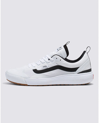 Vans UltraRange EXO Shoe in White/Black, featuring breathable upper, UltraCush Lite midsole, and all-terrain grip outsoles.