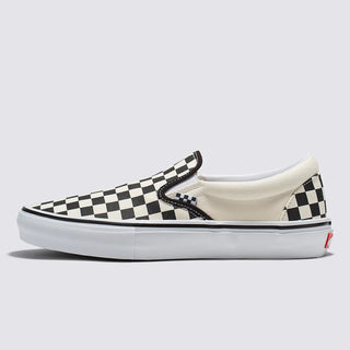 Vans Skate Slip-On Checkerboard Shoe in Black/Off White, enhanced with DURACAP, SickStick grip, and PopCush cushioning.