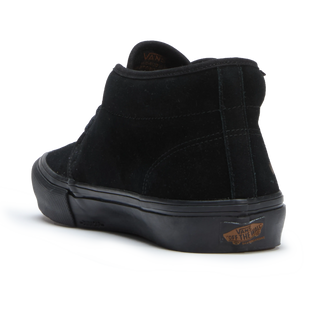 Vans Atiba Jefferson Skate Chukka in Black/Black — limited-edition United Through Skateboarding collab with archival John Cardiel insole print, Haze graffiti logos, PopCush™ footbeds, and SickStick™ gum rubber outsole