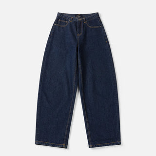 Dime Women’s Baggy Denim Pants in Indigo with curved front pockets and a relaxed baggy silhouette