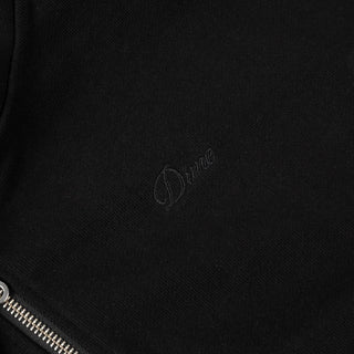Black Dime cropped zip hoodie with relaxed fit, dropped shoulders, and minimalist embroidered chest logo.
