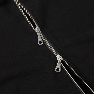 Black Dime cropped zip hoodie with relaxed fit, dropped shoulders, and minimalist embroidered chest logo.
