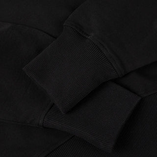 Black Dime cropped zip hoodie with relaxed fit, dropped shoulders, and minimalist embroidered chest logo.
