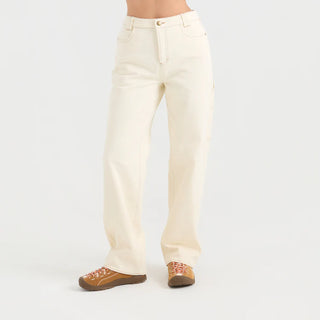 Roark HWY 1 Denim Pant in Bone - relaxed fit straight leg pant with high rise, button fly closure, and utility pockets"