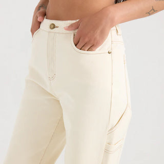 Roark HWY 1 Denim Pant in Bone - relaxed fit straight leg pant with high rise, button fly closure, and utility pockets"