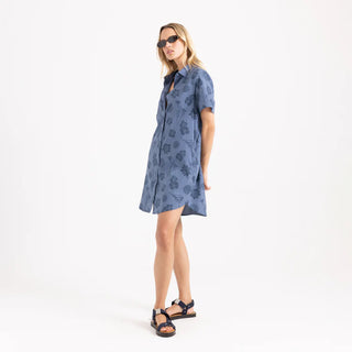 Roark Bless Up Dress in Washed Indigo - relaxed fit perforated shirt dress with moisture-wicking quick-dry fabric and magnetic pockets