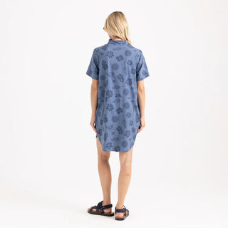 Roark Bless Up Dress in Washed Indigo - relaxed fit perforated shirt dress with moisture-wicking quick-dry fabric and magnetic pockets