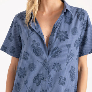 Roark Bless Up Dress in Washed Indigo - relaxed fit perforated shirt dress with moisture-wicking quick-dry fabric and magnetic pockets