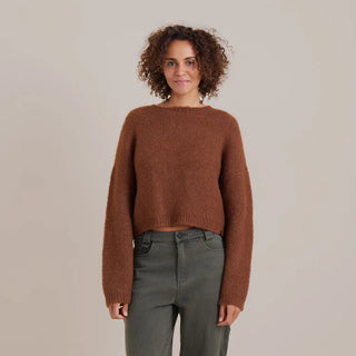 Roark Kos oversized sweater in otter with brushed yarn texture.