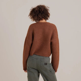 Roark Kos oversized sweater in otter with brushed yarn texture.