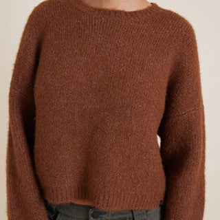 Roark Kos oversized sweater in otter with brushed yarn texture.
